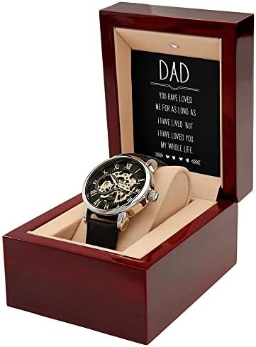 Подарък за Деня на бащите баща от син, Подарък от Дъщеря ми, Подарък на баща ми от деца, Ажурни часовници, Смислен подарък, който е Уникален подарък за татко, Мъжки ажурни часовник в кутия от червено дърво, Мъжки часовник