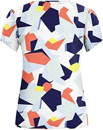 Дамски Памучен Тениска Свободно Намаляване с Дълбоко V-образно деколте и Графичен Дизайн, Блуза за Почивка, Риза за Дами, Есента-Лято, 3H 3H