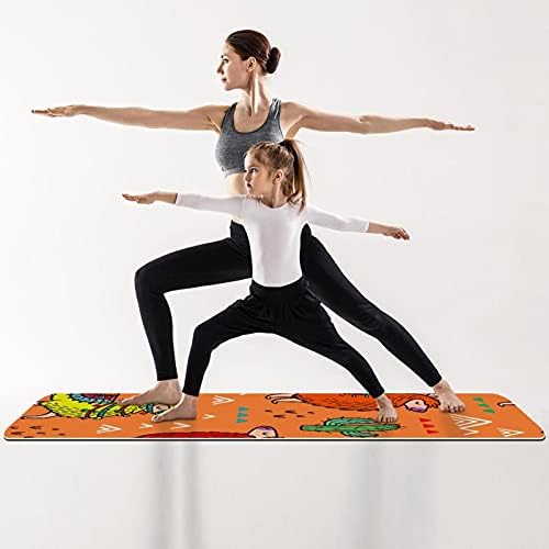 Дебел Нескользящий постелката за йога и фитнес 1/4 с принтом Алпака и Оранжево Кактус за практикуване на Йога, Пилатес и фитнес на пода (61x183 см)