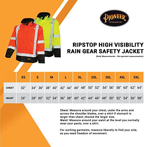 Защитно яке Pioneer Ripstop High Visibility Rain Gear Safety Jacket – Hi Vis, Водоустойчив, Светоотражающая, Работно яке за мъже, Оранжево, Жълто / Зелено