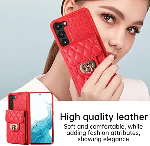 Чанта-портфейл XYX за Samsung S23 Plus, Лента за през рамо, Органайзер-Акордеон от Изкуствена кожа, Държач за карти, Дамски Калъфи за момичета с Регулируема каишка за Galaxy S23 Plus 5G, Червен