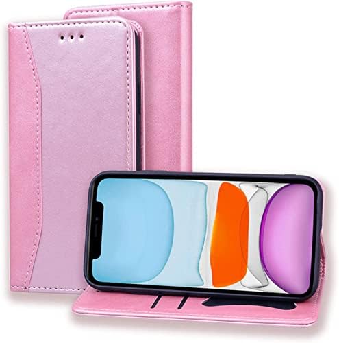 Калъф WIKUNA за iPhone 13/13 Mini/Pro 13/13 Pro Max, калъф-книжка с панти капак от изкуствена кожа за телефон, устойчив на удари калъф със слот за карта, магнитна закопчалка и вградена стойка (Цвят: розов, размер: 13