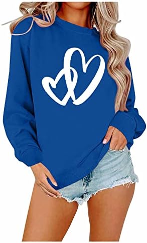 JJHAEVDY Дамски Блузи с кръгло деколте и дълъг Ръкав с принтом във формата на Сърце, Всекидневни Пуловер, Лека Дишаща Свободна Блуза, Блузи