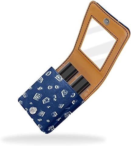 Косметичку ORYUEKAN, брилянтин, Брилянтин чанта с огледало преносим калъф за съхранение на червило с гланц за устни за съхранение на организатор, тъмно синьо писмо кар?
