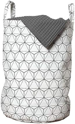 Foldout Прост Геометричен чанта за дрехи, Опростена Шестиугольной форми, Украсени с Линии и Триъгълници, Кошница за дрехи с дръжки, закрывающаяся на шнур, за пране, 13 x 19, Сиво и бяло