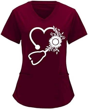 Тениска за Жени, Суров Модерни Ежедневни Блузи с Къс ръкав, Дишаща V-Образно Деколте, Летен Принт, Без Приятелка
