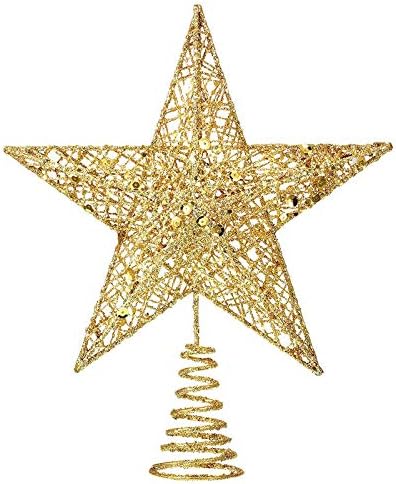 Блестящ Topper за Коледно Метална Звезда на Върха на дървото Коледен Выдолбленный Topper със Звезда за Украса на Коледната елха (8 инча) (златен)