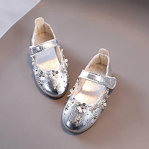 Модела обувки Mary Jane върху плоска подметка за момиченца, Ежедневни балет апартаменти без закопчалка на равна подметка за деца (Сребрист, 3,5 години)