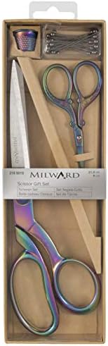 Подаръчен комплект Milward Premium Ножици - Шивашки ножици, Ножици за бродерия, Игли с Наперстком и жемчужными глави, с Преливащи се цветове