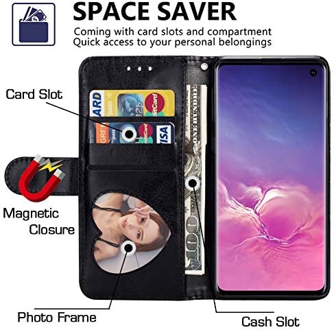Калъф за носене в чантата си KUDEX Galaxy S10 Plus за жени, Лъскава Кожа с Магнитен чантата с панти капак, Сгъваема Поставка, с цип Джоб, Чанта-портфейл с държач за карти и каиш