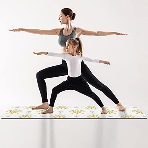 Дебел нескользящий постелката за йога и фитнес 1/4 с принтом Златна снежинка върху бял-01 за практикуване на йога, Пилатес и фитнес на пода (61x183 см)