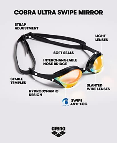 Очила за плуване Arena Унисекс Cobra Ultra Swipe Състезания за мъже и Жени с технологии за Защита от Замъгляване, с Двойна Каишка, Slr / Незеркальные Лещи