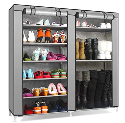 Шкаф за обувки Комбиниран стил GOTOTOP с Двойни Редове 9 Решетки Сив