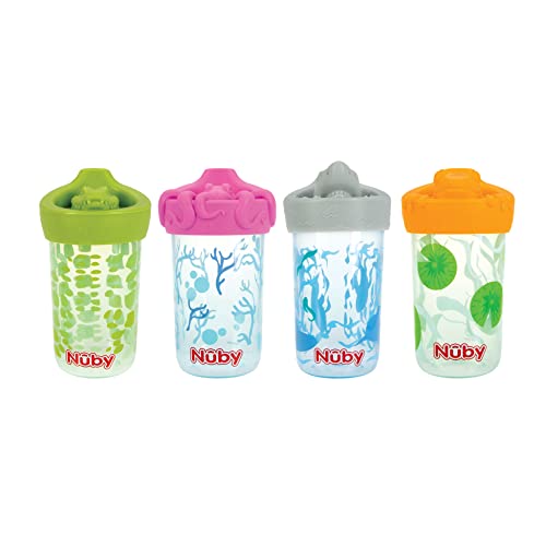 Чаша за пиене Nuby No Spill 3D Character със силиконова капачка Soft Touch Flo, 12 унция с изображение на Октопод (щампи могат да се различават) (опаковка от 2 броя)