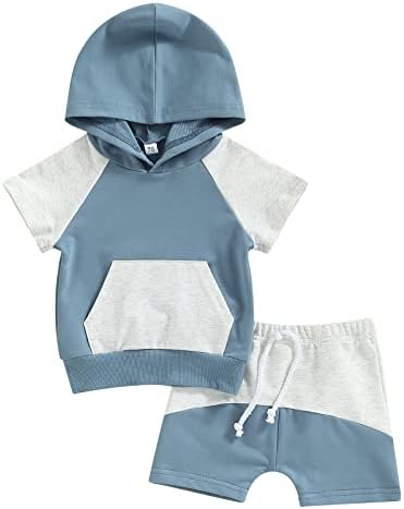 Комплект Летни Дрехи За Малки Момчета, Блузи с качулка и с къси ръкави, къси Панталони на съвсем малък От 0 до 3 Години, Обикновен Съоръжения