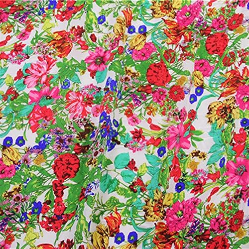 Uongfi Цветна коприна крепдешиновая плат с флорални принтом, ширина 16 момме 138 см (размер: 1 ярд)