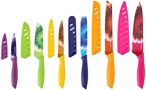 Набор от ножове Farberware Вратовръзка Боядисват Pattern с Ножица и Чехлами за Ножове, 12 Предмети, Многоцветен