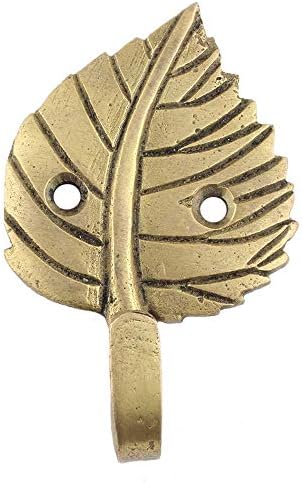 IndianShelf 3 Опаковки Куки за ключове на стената | Златна Декоративна Кука за дрехи | Месингови Куки за закачалки за дрехи | Кука за роба с един зубцом във формата на листа | Стенни куки Тежкотоварни [10,20 см]
