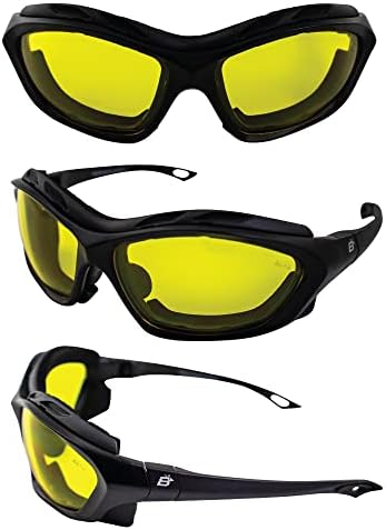 Birdz Очила с мека козирка Мотоциклетни Очила За каране на Защитни Очила ANSI Z87.1, Трансформируемые в Очила в Черни рамки с Прозрачни фарове за мъгла Дымчатыми и жълти лещи, 3 чифта