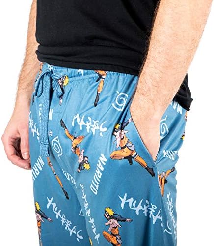 Bioworld Наруто Ураганни Аниме Рисунка Мъжки Сини Пижамные Панталони За Сън с Принтом По цялото Тяло