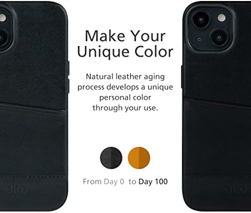 калъф за карти alto Leather, разработена за iPhone 14, серия Метро, една чанта-портфейл ръчна изработка от италианска кожа премиум-клас с отделения за карти и защита от падане (6,1 инча, iPhone 14, черен гарван)