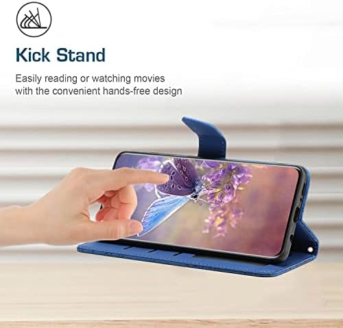Чанта-портфейл XYX за Samsung A52 5G, Защитен калъф-книжка с релефни във формата на пеперуда и Цвете от Изкуствена кожа с Регулируемо пагон за Galaxy A52 5G, Синьо