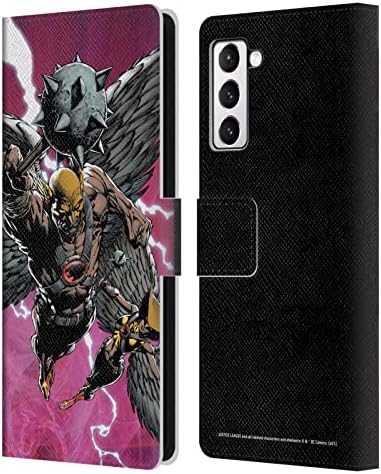 Дизайн на своята практика за главата Официално Лицензиран Лигата на Справедливостта DC Comics Brightest Day 5 Hawkgirl Hawkman Comic Art Кожена Книга Портфейл Калъф е Съвместим с Samsung Galaxy S21 + 5G