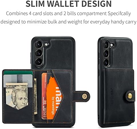 Чанта-портфейл Zinalop 2-в-1 за мобилен телефон Sumsang S23 6,1, Луксозен Флип калъф от изкуствена кожа Защитен калъф с магнитна закопчалка [Държач за карти] (черен)
