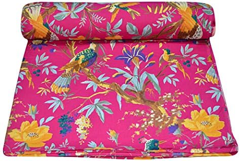 Maviss Homes Красиво Декорирани, Плат за шивашки Рокли с Ръчно Принтом | Материали за Шиене от Индийски памук | материя за производство на одеяла | 5 Ярда; Розово