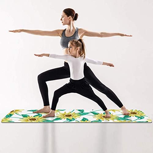 Дебел нескользящий постелката за йога и фитнес Unicey 1/4 с принтом Слънчогледи за практикуване на Йога, Пилатес и фитнес на пода (61x183 см)
